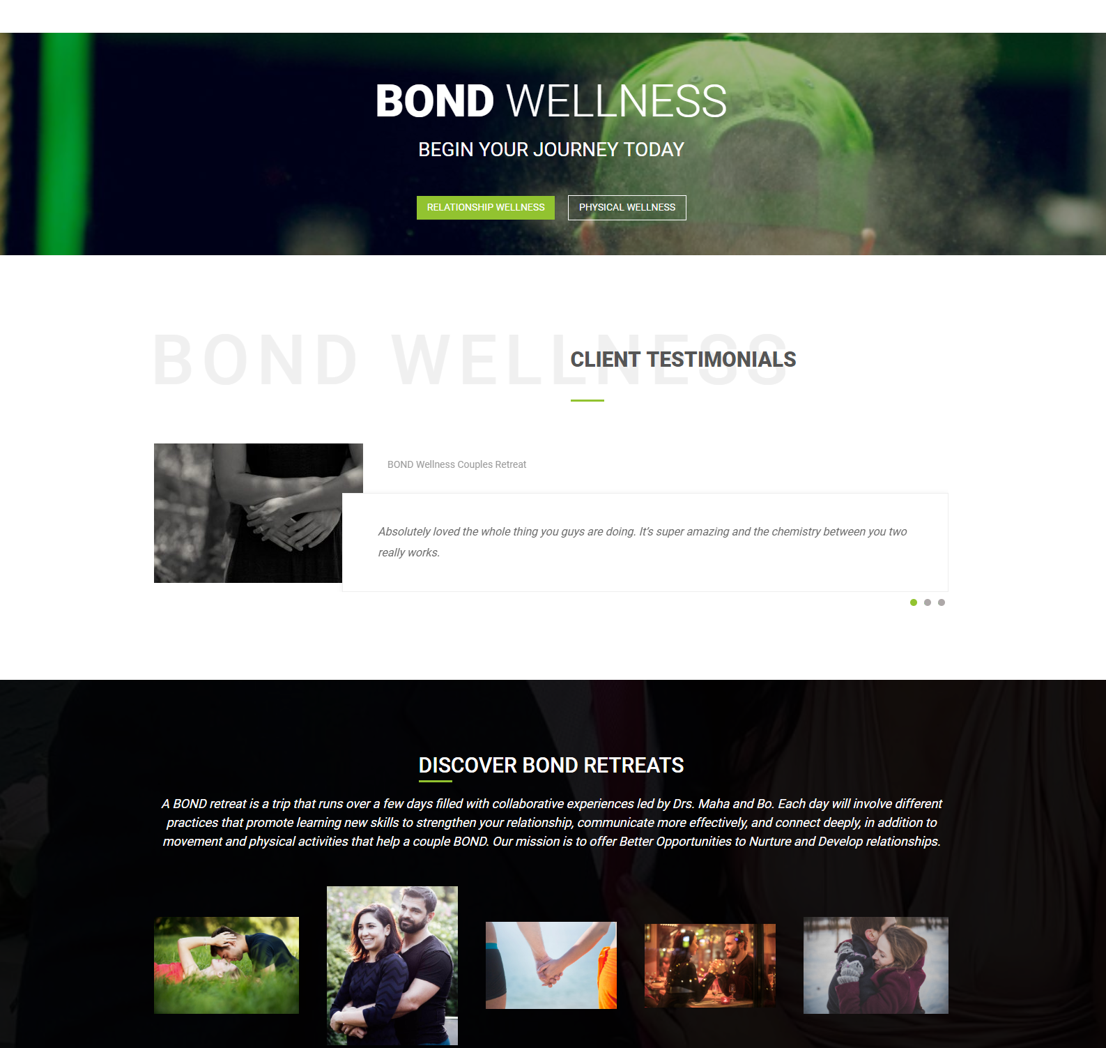 Bond Wellness Splash Page Client Testimonials Section