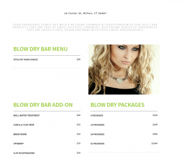 Eco Chic Salon Blow Dry Menu