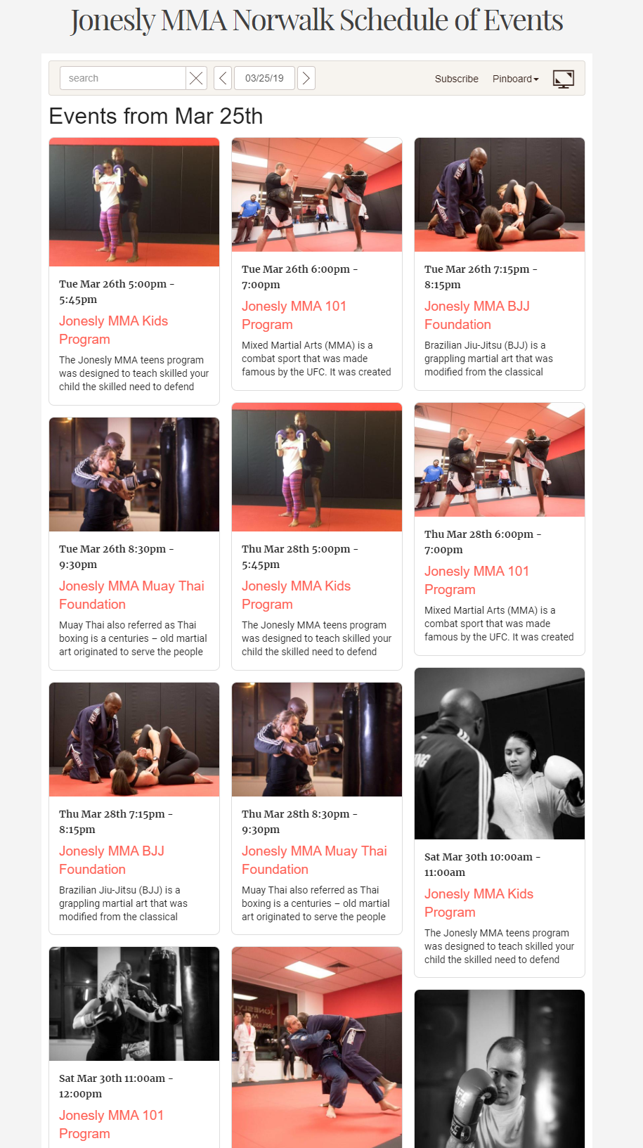 Jonesly MMA Calendar of Events