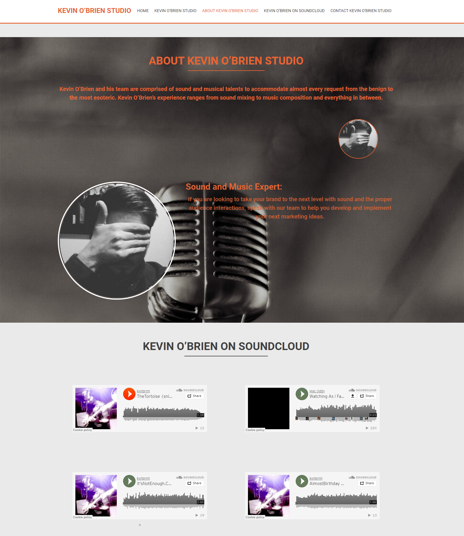 Kevin O’Brien Splash Page SoundCloud Integration and Expert Focus