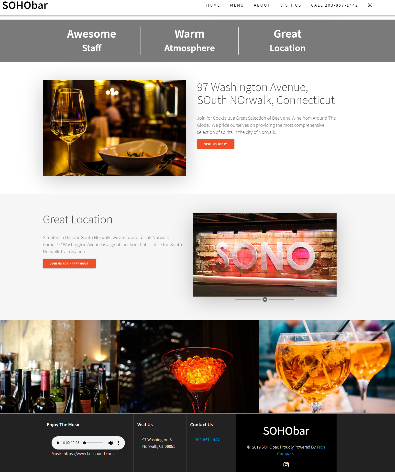 SOHOBar South Norwalk CT Splash Page Integrated Music and Call To Action
