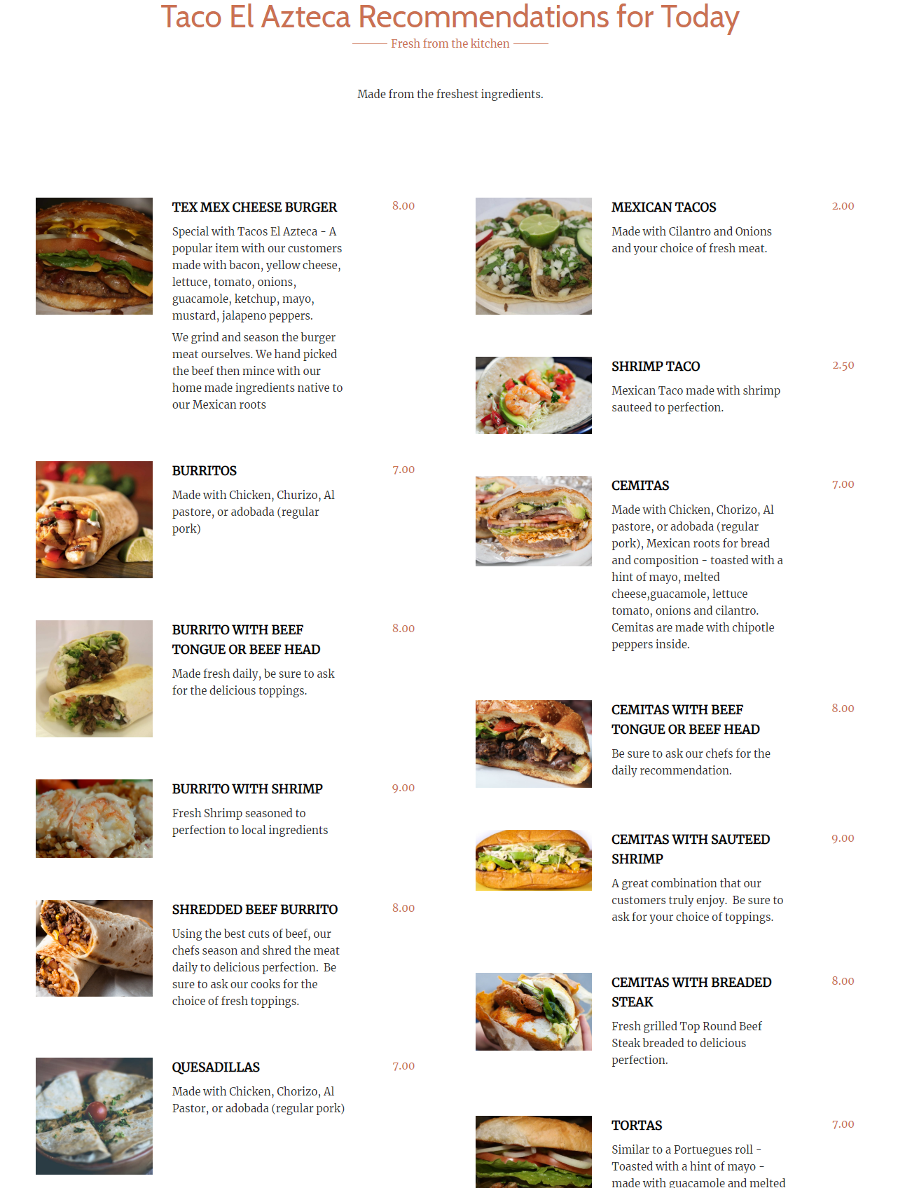 Restaurant Menu Section